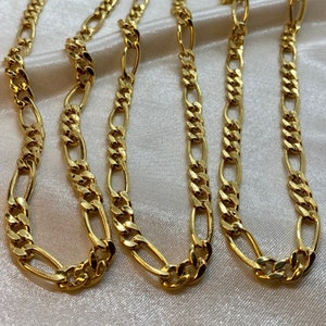 18K Solid Gold Figaro Chain Necklace, Pure 18K Yellow Gold Figaro Links Chain, 5MM_18"- 22" Real Gold Chain for Men & Woman, Birthday Gift!