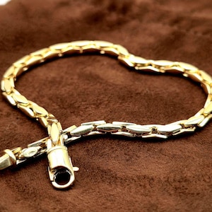 18K Solid Gold Box Link Bracelet: 4mm Elongated Chain