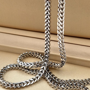Collar de cadena Franco de oro blanco de 18 quilates, cadena Franco de cola de zorro de oro macizo de 18 quilates, 4 mm, 20&quot;-21,75&quot; de largo, cadena de oro real de 18 quilates para hombres y mujeres, ¡regalo!