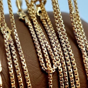 14K Solid Gold Box Chain Necklace/ 19.75&quot; to 23.75&quot; Diamond-cut Solid Gold Box Chain/ Box Link Gold Chain For Men & Women! Gift for Him/Her!