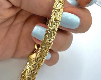 Pulsera bizantina de oro macizo de 14 quilates: Pulsera de cadena plana King - 6 mm de grosor