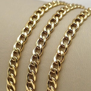 18K Gold Curb Chain, 5mm thickness, Yellow Gold, For Men, For Women.