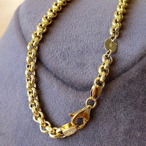 18K Solid Gold Rolo Chain Bracelet, High-quality 18K Real Gold Rolo Links Bracelet for Men/Women, 5MM Thick, Real 18K Gold, Birthday Gift!