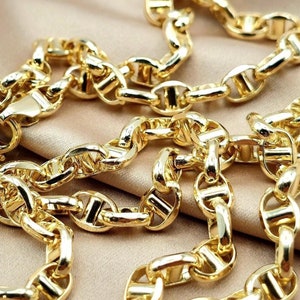 18K Solid Gold Anchor Chain Necklace, Pure 18K Gold Anchor Chain for Men/Women, Mariner Necklace, 5.85mm thick, Real Gold Chain for Him/Her!