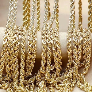 18K Solid Gold Rope Chain Necklace, Pure 18K Yellow Gold Rope Chain for Men & Women, 3MM Thick, Real Gold Chain for Him/Her, Birthday Gift!