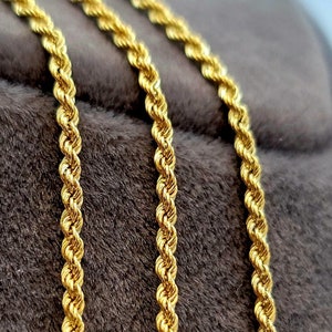 18K Solid Gold Rope Chain Necklace - Yellow 18K Rope Chain Twisted for Men & Women - Pure Solid Gold - 2.30mm - 18&quot; length - Birthday Gift!