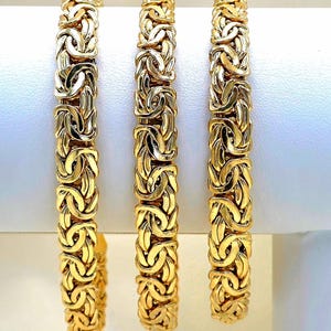 14K Solid Yellow Gold Byzantine Bracelet, 9MM Flat King Chain