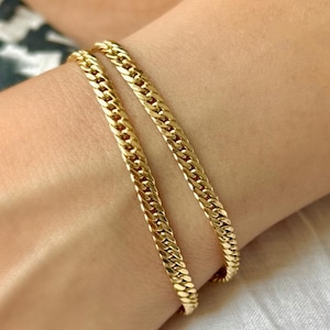 18K Gold Curb Bracelet: 4MM Solid Yellow Gold Chain, Men's & Women's
