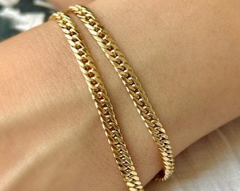 Pulsera de eslabones de oro de 18 quilates: cadena de oro amarillo macizo de 4 mm, para hombre y mujer.