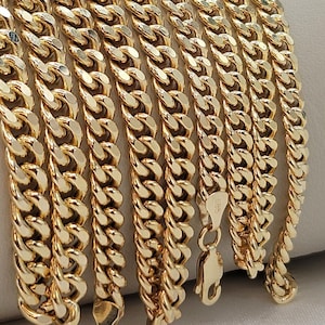 14K Solid Gold Miami Cuban Chain Necklace: Yellow Gold Curb Link