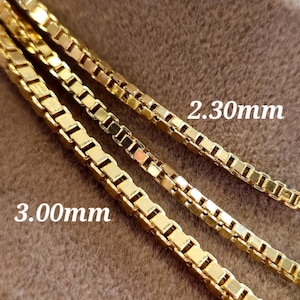 18K Solid Gold Box Kettenhalskette, 18K (750) Gelbgold Square Links Box Kette, 2,3 MM-3,0 mm, Echtgoldkette für Männer / Frauen Geschenk für Sie / Ihn!