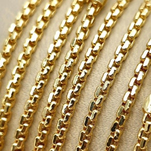 18K Massivgold Box-Kette, 18K reines Gold Box-Kettenhalskette, diamantgeschliffen, Echtgoldkette für Herren / Damen, 16 &quot;- 24&quot;, 2 mm dickes 18K Gelbgold!