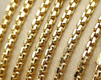 18K Solid Gold Box Chain, 18K Pure Gold Box Chain Necklace, Diamond-cut, Men&#39;s/Women&#39;s Real Gold Chain, 16&quot;- 24&quot;, 2mm thick 18K Yellow Gold!