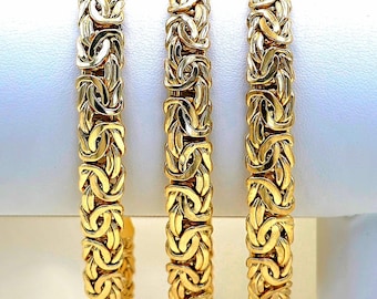 14K Solid Yellow Gold Byzantine Bracelet, 9MM Flat King Chain