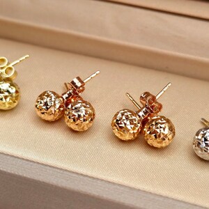18K Solid Gold Ball Studs Earrings, Diamond Cut, Yellow, White, Rose Gold, 18K Gold Earrings, 7mm, 6mm, 5mm, Real Gold, Gift For Men/Woman!