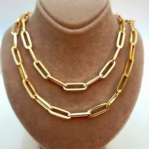 18K Solid Gold Paperclip Chain Necklace, Real 18K Yellow Gold Paperclip Links Chain, 6.5MM Width, Real Gold Chain for Men and Women, Unique!