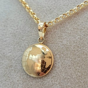 14K Gold Earth Necklace, 14K Real Gold World Map Pendant Necklace, 14K Diamond-cut World Necklace for Him, for Her, World Travel Necklace!