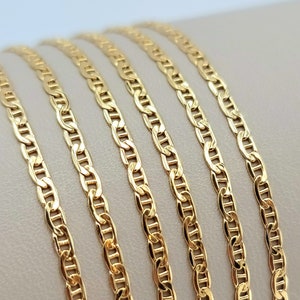 18K Solid Gold Anchor Chain Necklace, Real 18K Gold Flat Anchor Chain for Men & Women, Mariner Chain, 3mm thick Anchor Chain for Him/Her!