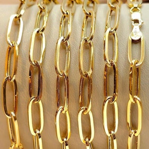 18K Solid Gold Paperclip Chain Necklace, Pure 18K Yellow Gold Paperclip Link Chain, 5.5MM Width, 18K Real Gold Chain For Her, Birthday Gift!
