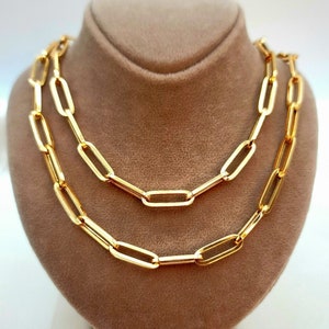 18K Solid Gold Paperclip Chain Necklace, Real 18K Yellow Gold Paperclip Links Chain, 6.5MM Width, Real Gold Chain for Men and Women, Unique!