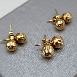 18K Real Gold Ball Stud Earrings, Solid 18K Gold Diamond cut Beaded Ball Earrings, Yellow Gold Earrings, 18K Ball Earrings, Gift for Her/Him