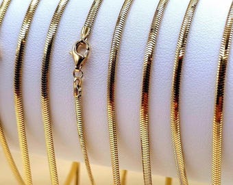 18K Solid Gold Snake Chain Necklace: Herringbone Layering Choker, (2mm thick)