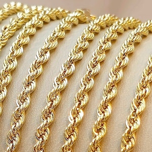 18K Solid Gold Rope Chain Necklace, Real Yellow 18K Gold Rope Chain Twisted for Men/Women, 3MM Thick, Gold Chain for Him/Her, Birthday Gift!