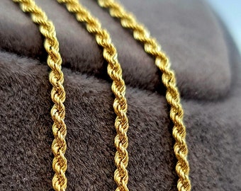 18K Solid Gold Rope Chain Necklace - Yellow 18K Rope Chain Twisted for Men & Women - Pure Solid Gold - 2.30mm - 18" length - Birthday Gift!