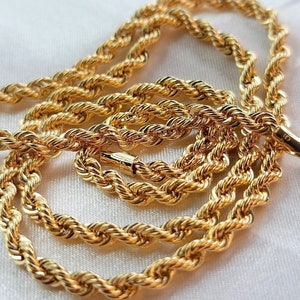 18K Solid Gold Rope Chain Necklace: Diamond-Cut, 4MM_16"- 26.5"