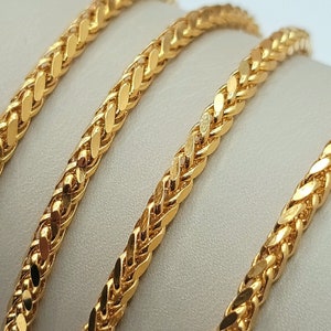 14K Solid Gold Wheat Franco Chain Bracelet, Yellow 14K Foxtail Bracelet for Men & Women, 14K Gold Bracelet, 4mm_7&quot; to 8.75&quot;, Birthday Gift!