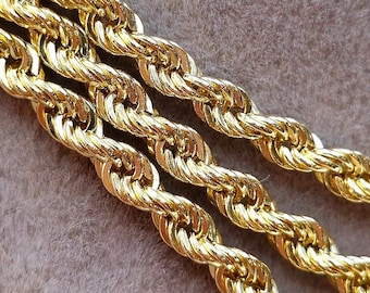 18K Solid Gold Rope Chain Necklace, Pure 18K Yellow Gold Rope Chain for Men & Women, 3MM Thick, Real Gold Chain for Him/Her, Birthday Gift!