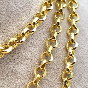 14K ソリッド ゴールド ロロ チェーン、男性/女性用 14K イエロー ゴールド ロロ リンク ネックレス、5mm_16 ～ 25.75 インチ、男性/女性用の本物の 14K ゴールド チェーン。