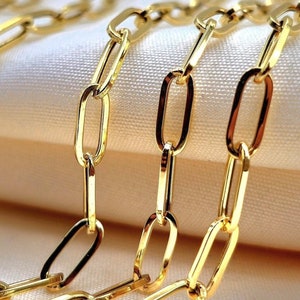 18K Solid Gold Paperclip Necklace, Real 18K Yellow Gold Paperclip Chain, Gold Link Necklace, 4MM Thick, Real Gold Chain For Women/Men, Gift!