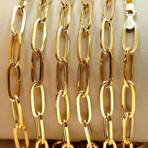18K Solid Gold Paperclip Chain Necklace, Real 18K Yellow Gold Paperclip Links Chain, 5.5MM, Pure 18K Gold Chain For Men/Women, Trendy Style!