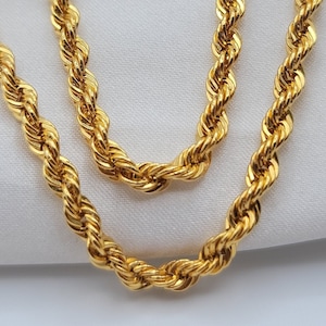 14K massief gouden touwketting: 5 mm, 23,5&quot; diamantgeslepen geelgoud