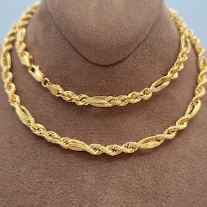 14Kソリッドゴールドロープチェーンネックレス - 5mmダイヤモンドカット