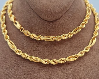 14K ソリッド ゴールド ダイヤモンドカット ロープ チェーン