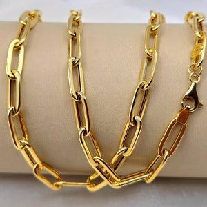 18K Solid Gold Paperclip Chain Necklace, Real 18K Yellow Gold Paperclip Links Chain, 6.5MM Thick Chain, Real Gold Chain For Men and Women!