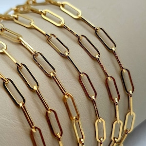 18K Solid Gold Paperclip Chain Necklace, Real 18K Yellow Gold Paperclip Chain, 4MM_16&quot;- 24&quot; Oval Link Gold Paperclip Chain for Men & Woman!