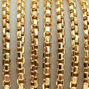 Echte 18K Gold Box Kettenhalskette, 18K Solid Gold Box Gliederkette für Männer / Frauen, 3,5 mm_18 bis 24 Zoll Echte 18K Goldkette für Sie / Ihn!