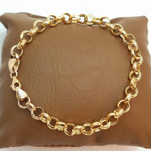 14K Solid Gold Rolo Bracelet, Real 14K Gold Rolo Chain Bracelet, Yellow Gold Bracelet for Men/Women, 14K Gold Bracelet 7mm - 7&quot;-8.5&quot;, Gift!