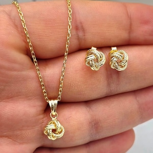 18K ゴールド ラブ ノット ネックレス イヤリング フルセット、彼女へのプレゼントに!