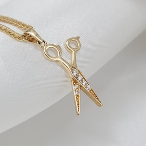 14K Solid Gold Scissor Necklace - Gold Scissor Diamon-Cut Cubic Zirconia Stone Pendant - Solid Gold 21.5&quot; Franco Chain - Exclusive Gift!!