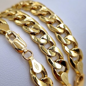 Genuine Real 18K Gold Curb Bracelet, 18K Pure Gold Chunky Link Chain Bracelet for Men/Women, 7.3MM, 18K(750) Gold Bracelet for Him/Her, Gift