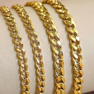 18K Solid Gold Curb Chain Necklace: Miami Cuban Link, 4mm_5.5mm thick