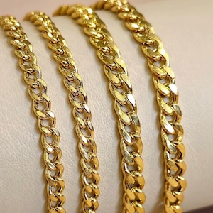 18K Solid Gold Curb Link Chain Necklace, 18K Pure Gold Miami Cuban Chain, 4mm_5.5mm thick, Real 18K Yellow Gold Chain for Men & Women, Gift!