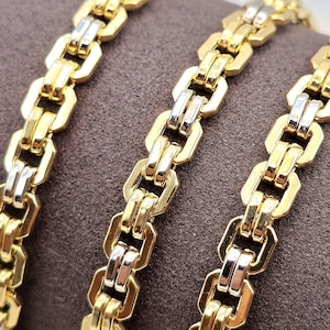 18K Solid Gold Cable Chain and Bracelet, Two-Tone 18K Gold Cable Link Necklace Set for Men/Women, 5.5mm thick, Real Gold Chain for Him/Her!