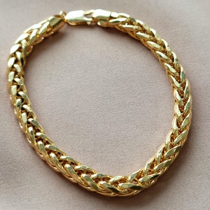 18K Solid Gold Franco Foxtail Bracelet Chain for Men & Women, 5mm thick_7"- 8.75" Genuine 18K Yellow Gold Franco Link Bracelet for Him/Her!