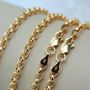 14K ソリッド ゴールド ロロ チェーン ネックレス、本物の 14K ゴールド ロロ リンク チェーン、男性と女性用ロロ チェーン、3.5 mm、20-24 インチ ゴールド ロロ チェーン、誕生日プレゼント!