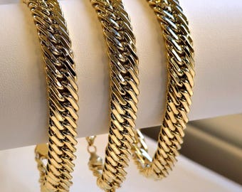 Pulsera de cadena de eslabones gruesos de oro genuino de 18 quilates, 10 mm de ancho.